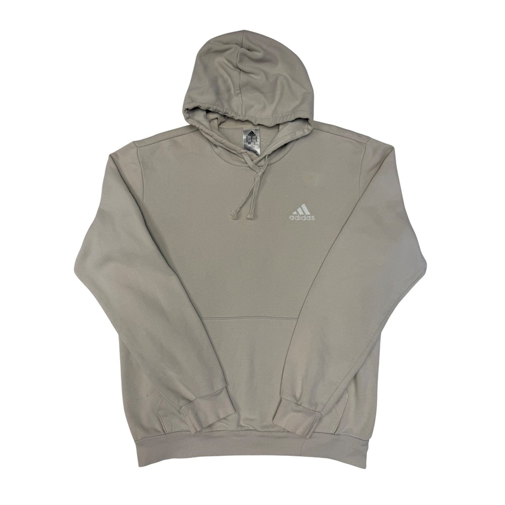 Adidas Mens Essentials Embroidered Logo Hoodie Beige Tan Pullover Medium
